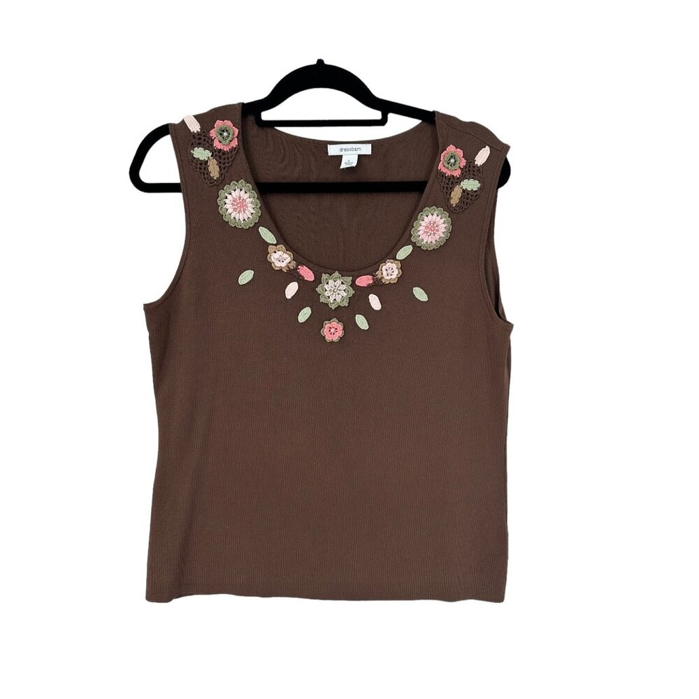 Dress Barn Sleeveless Top Shirt Large Floral Crocheted Grannycore‎ Retro